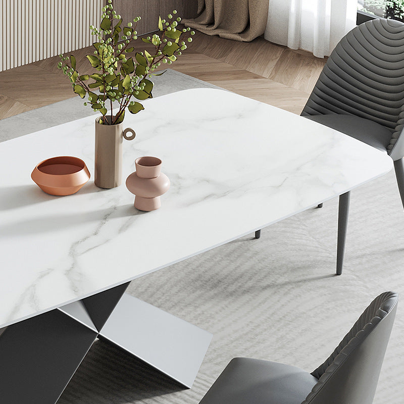Contemporary Sintered Stone Dining Table Set of 5/7 with Rectangle Table Dining Set with Metal Base