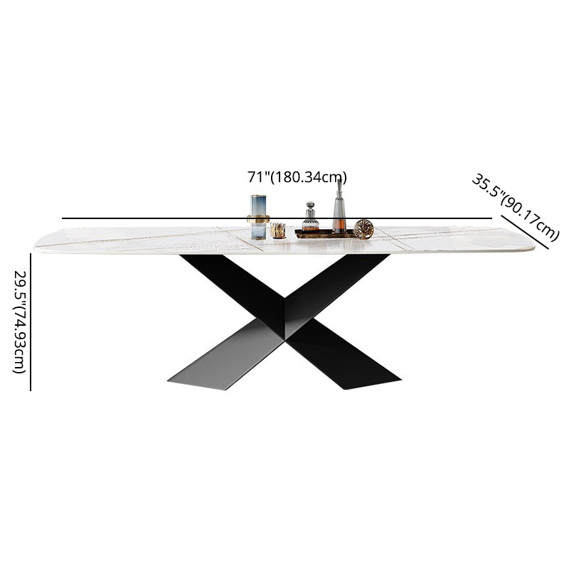 Contemporary Sintered Stone Dining Table Set of 5/7 with Rectangle Table Dining Set with Metal Base