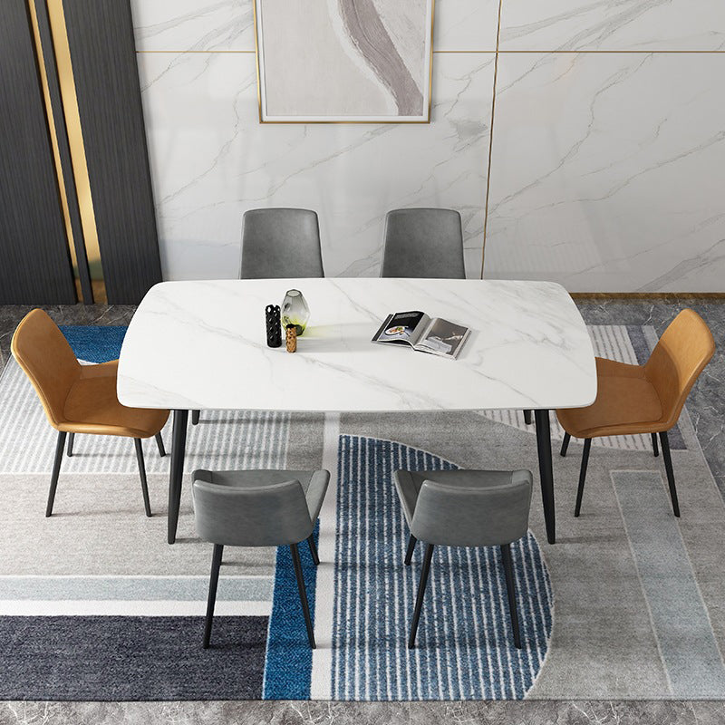 Modern Sintered Stone Table Set of 5/7 with Rectangle Table Dining Set with PU Leather Chairs