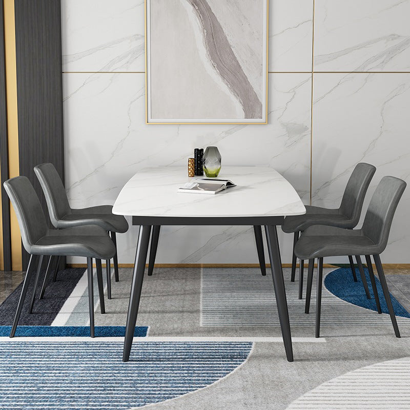Modern Sintered Stone Table Set of 5/7 with Rectangle Table Dining Set with PU Leather Chairs
