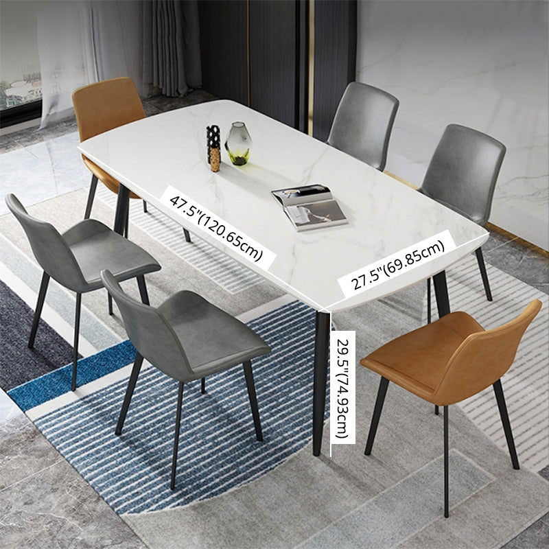 Modern Sintered Stone Table Set of 5/7 with Rectangle Table Dining Set with PU Leather Chairs