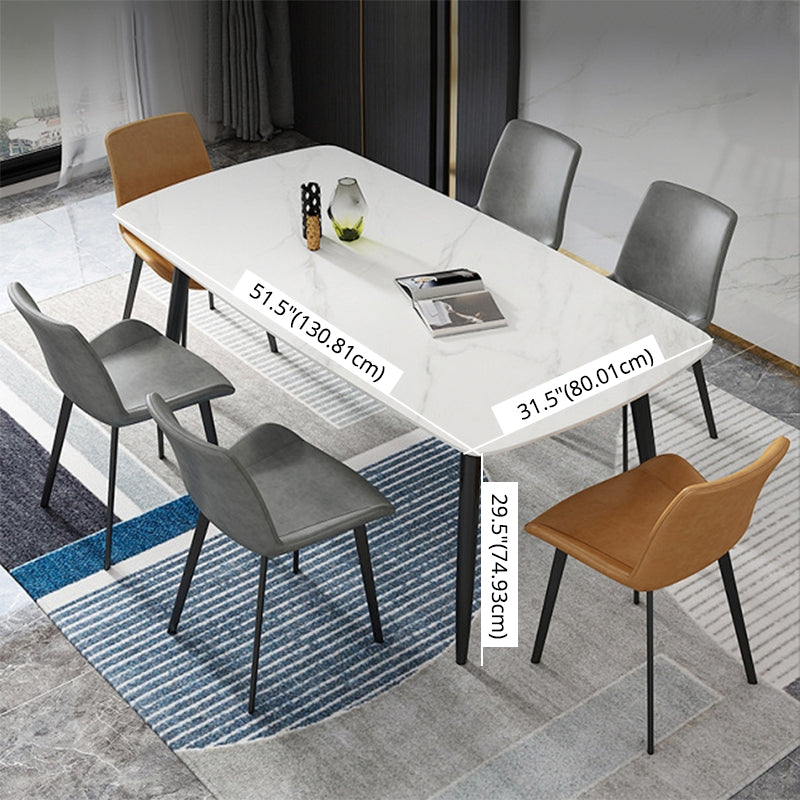 Modern Sintered Stone Table Set of 5/7 with Rectangle Table Dining Set with PU Leather Chairs