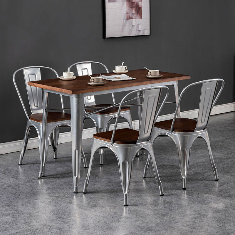 Industrial Style Solid Wood Dining Set with Metal 4 Legs Fixed Table Dinette Set for Restaurant