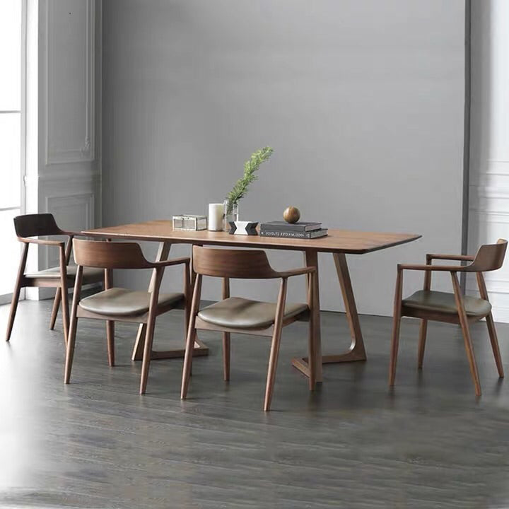 Minimalist Style Solid Wood Top Dining Table Set of Rectangle Shape Formal Dinette Set