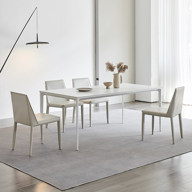 Modern Sintered Stone Table Set of 5/7 with Rectangle Table Dining Set with White Chairs