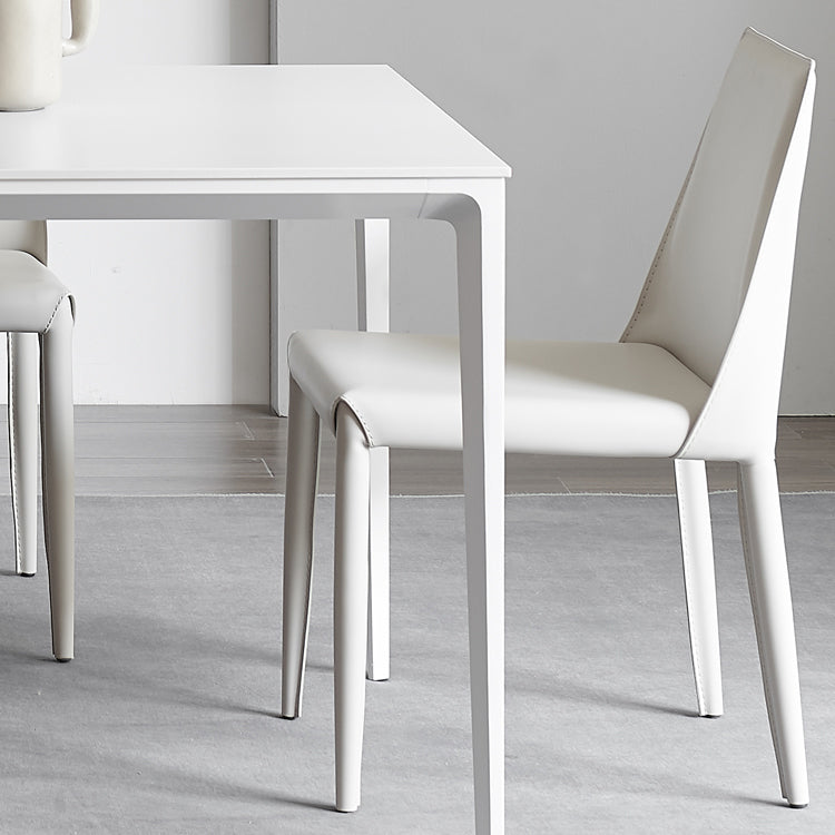 Modern Sintered Stone Table Set of 5/7 with Rectangle Table Dining Set with White Chairs