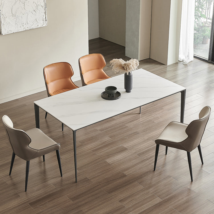 Modern Sintered Stone Table Set of 5/7 with Rectangle Table Dining Set with PU Leather Chairs