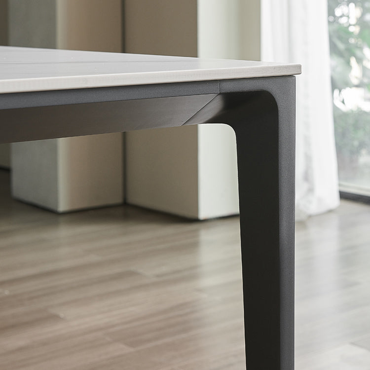 Modern Sintered Stone Table Set of 5/7 with Rectangle Table Dining Set with PU Leather Chairs