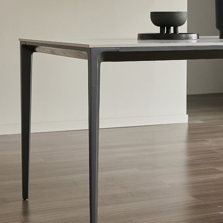 Modern Sintered Stone Table Set of 5/7 with Rectangle Table Dining Set with PU Leather Chairs