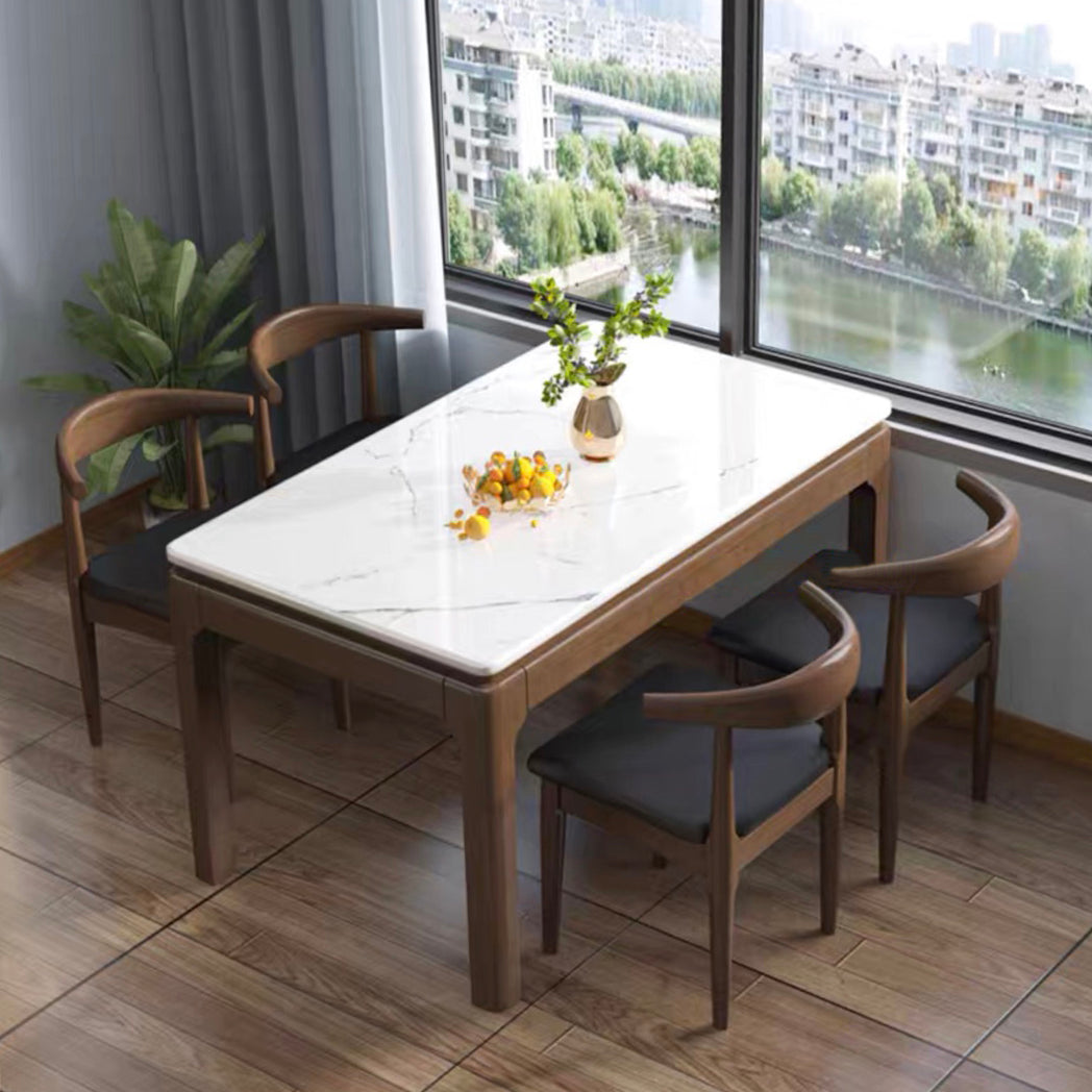 Traditional Fixed Marble Top Dining Room Table with 4 Solid Wood Legs for Kitchen Dining Set