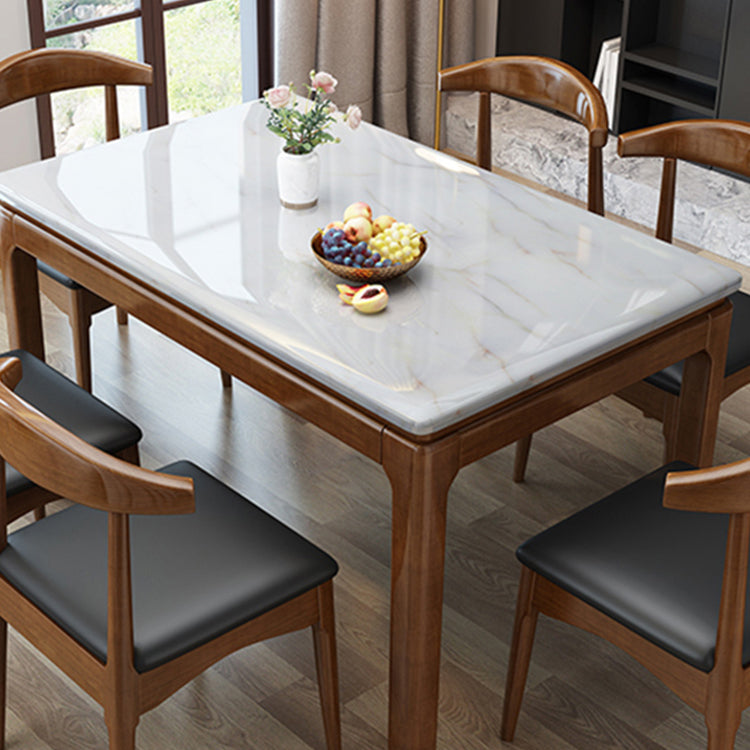 Traditional Fixed Marble Top Dining Room Table with 4 Solid Wood Legs for Kitchen Dining Set