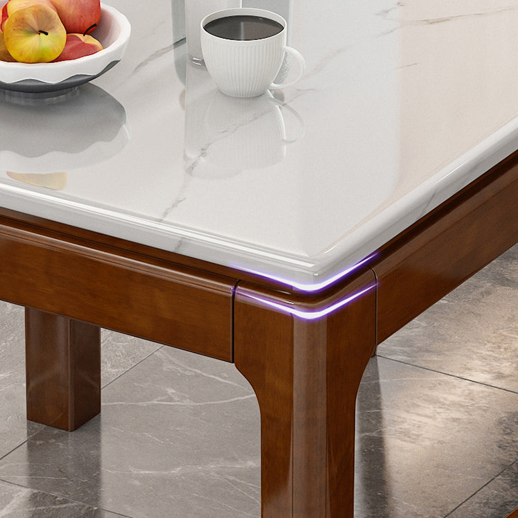 Traditional Fixed Marble Top Dining Room Table with 4 Solid Wood Legs for Kitchen Dining Set
