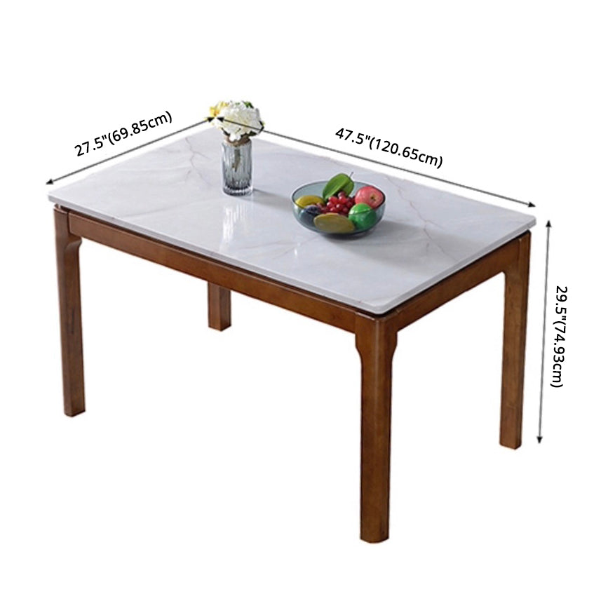 Traditional Fixed Marble Top Dining Room Table with 4 Solid Wood Legs for Kitchen Dining Set