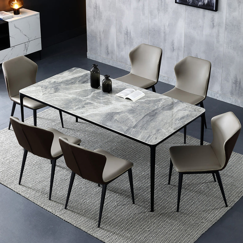 Modern Sintered Stone Table Set of 5/7 with Rectangle Table Dining Set with PU Leather Chairs