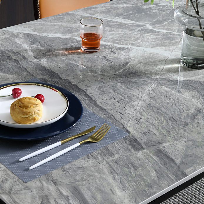 Modern Sintered Stone Table Set of 5/7 with Rectangle Table Dining Set with PU Leather Chairs