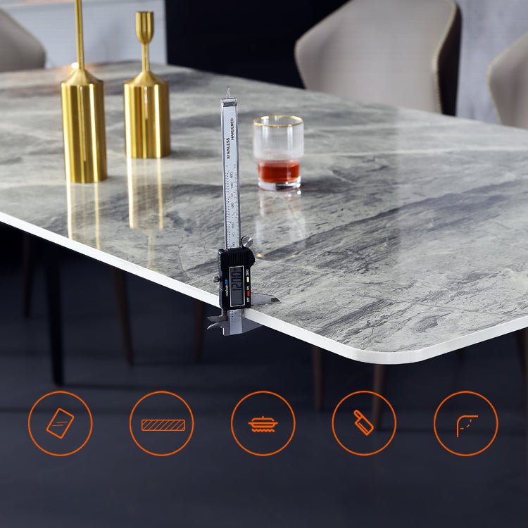 Modern Sintered Stone Table Set of 5/7 with Rectangle Table Dining Set with PU Leather Chairs