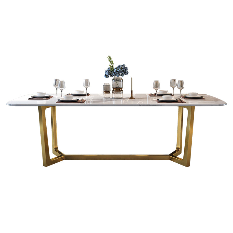 Glam Style Sintered Stone Dining Set with Traditional Height Table and Golds Trestle Base