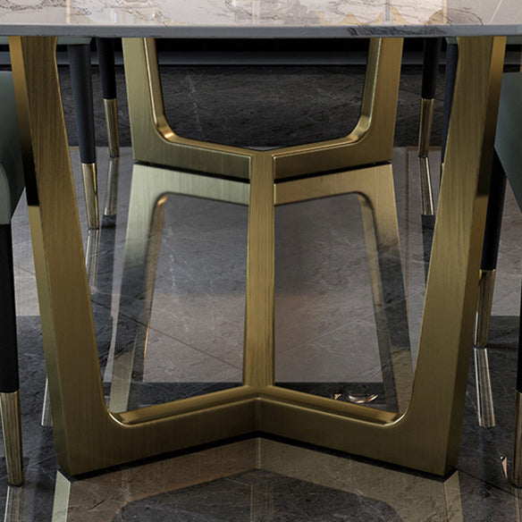 Glam Style Sintered Stone Dining Set with Traditional Height Table and Golds Trestle Base