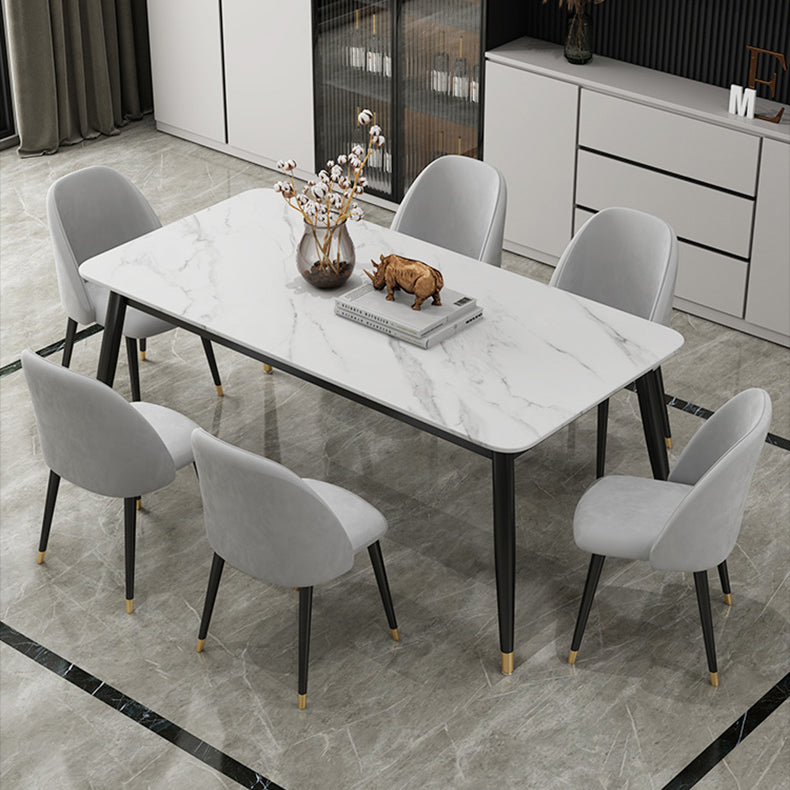Contemporary Style Sintered Stone Dining Set with Traditional Height Table and 4 Black Legs Base