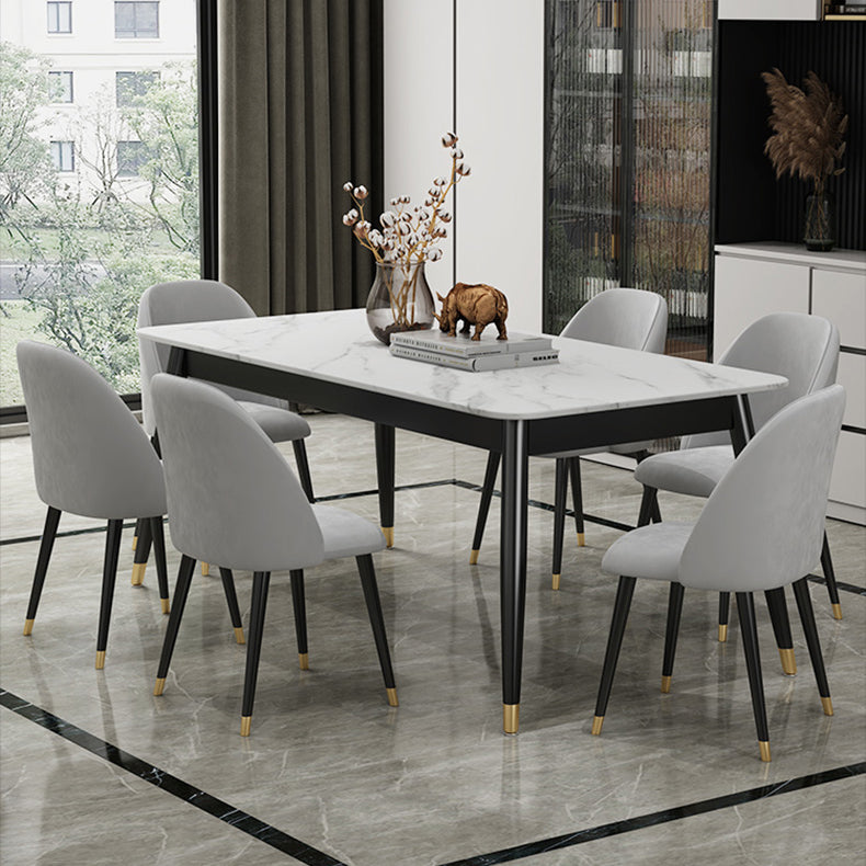 Contemporary Style Sintered Stone Dining Set with Traditional Height Table and 4 Black Legs Base