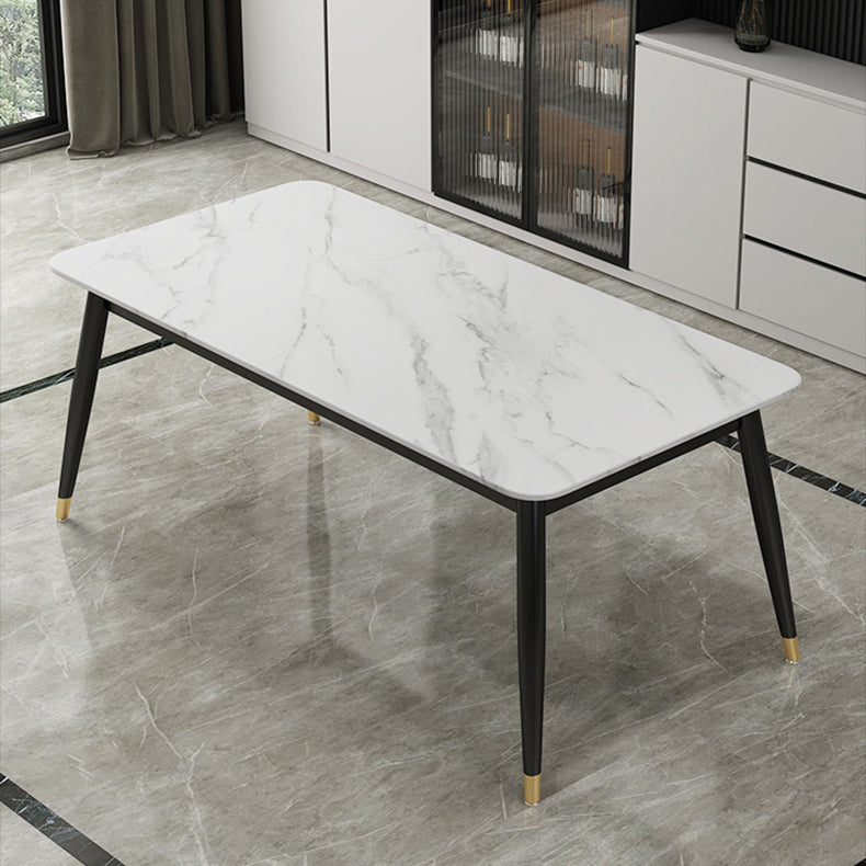 Contemporary Style Sintered Stone Dining Set with Traditional Height Table and 4 Black Legs Base