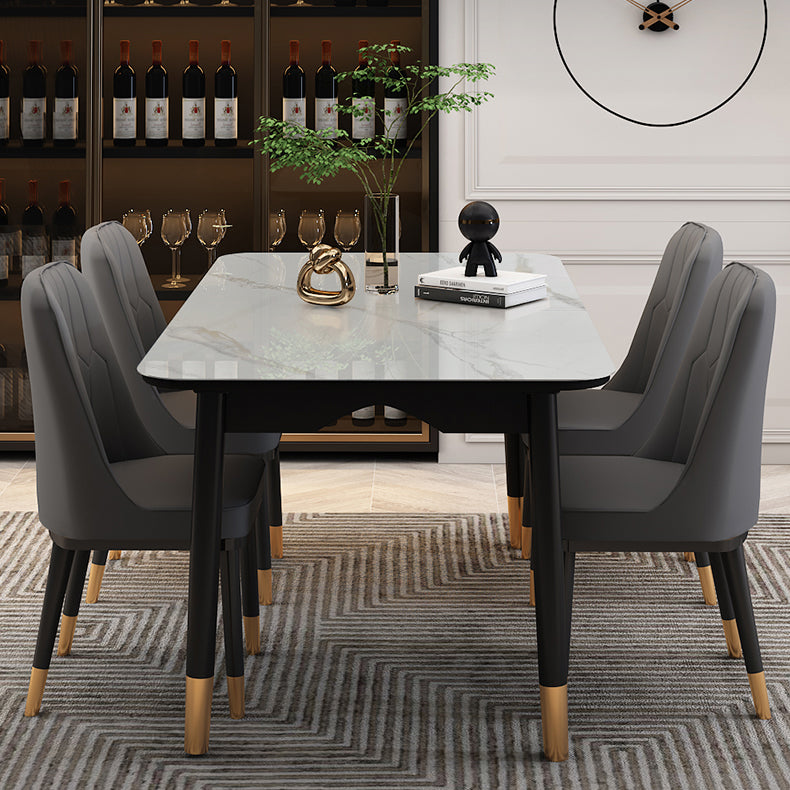 Dining Room Set Modern with Sintered Stone Dining Table and Cushion Chairs