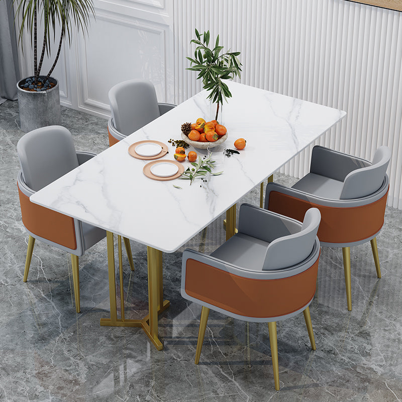 Modern Sintered Stone Top Standard Dining Set White Rectangle Shape Dining Set with Double Pedestal