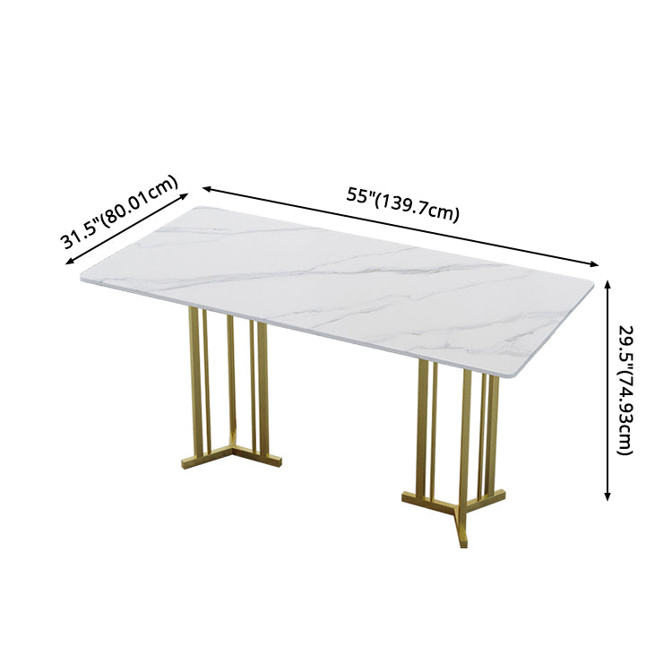 Modern Sintered Stone Top Standard Dining Set White Rectangle Shape Dining Set with Double Pedestal