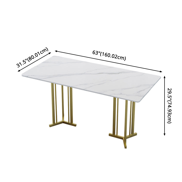 Modern Sintered Stone Top Standard Dining Set White Rectangle Shape Dining Set with Double Pedestal