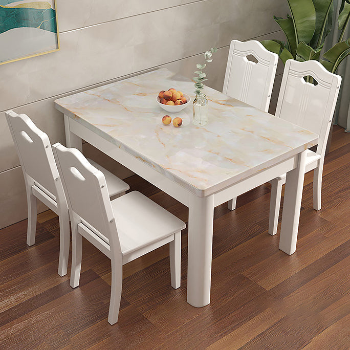 Minimalist Marble Dining Set with Rectangle Table White Dining Set with 4 Legs Base