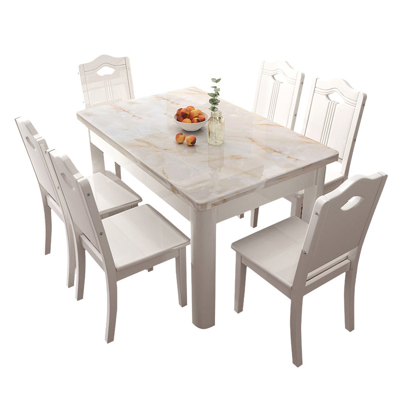 Minimalist Marble Dining Set with Rectangle Table White Dining Set with 4 Legs Base