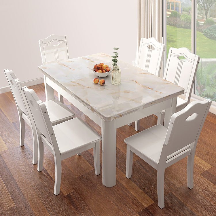 Minimalist Marble Dining Set with Rectangle Table White Dining Set with 4 Legs Base