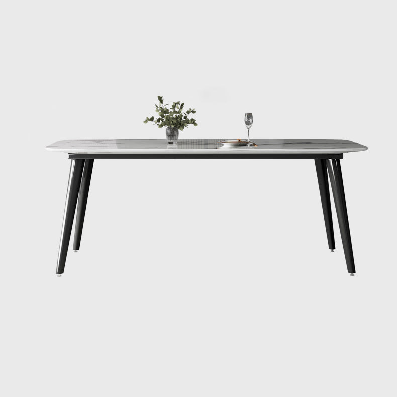 Contemporary Style Marble Dining Set with White Table and 4 Black Legs Base for Home Use