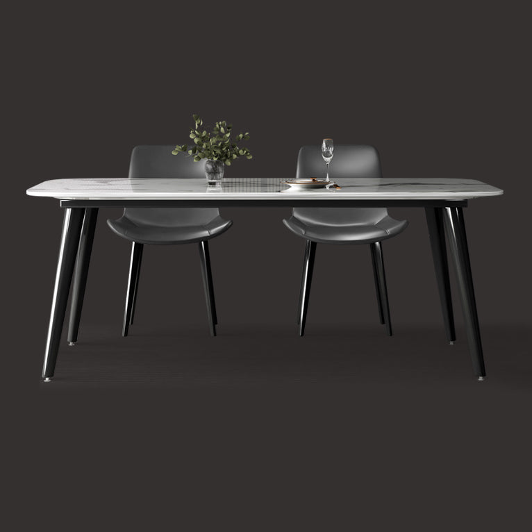 Contemporary Style Marble Dining Set with White Table and 4 Black Legs Base for Home Use