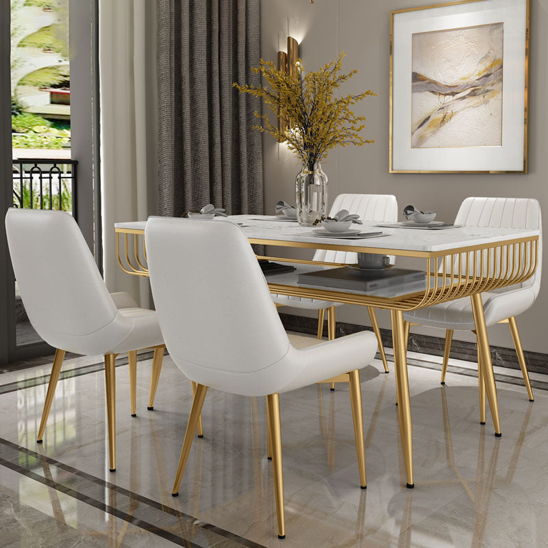 Contemporary Style Marble Table with White Table and 4 Gold Legs Base for Home Use