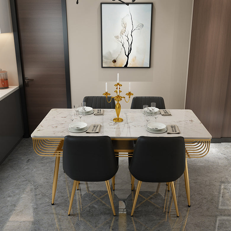 Contemporary Style Marble Table with White Table and 4 Gold Legs Base for Home Use