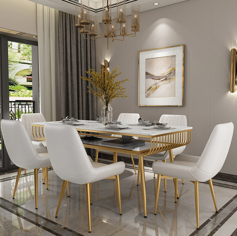 Contemporary Style Marble Table with White Table and 4 Gold Legs Base for Home Use