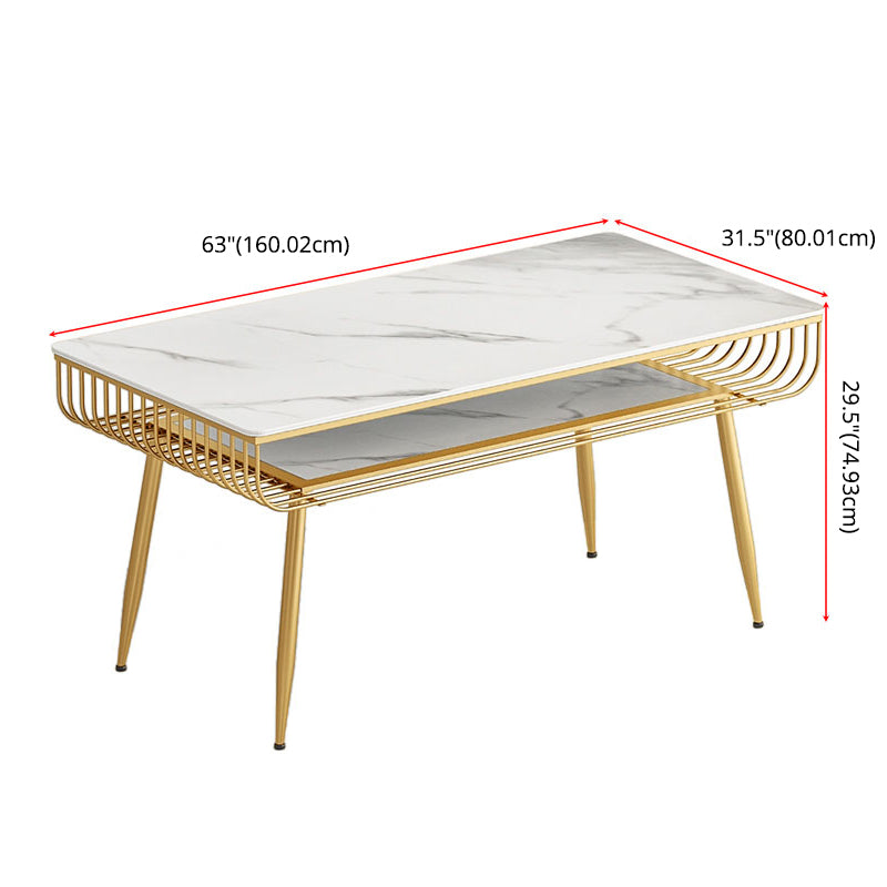 Contemporary Style Marble Table with White Table and 4 Gold Legs Base for Home Use