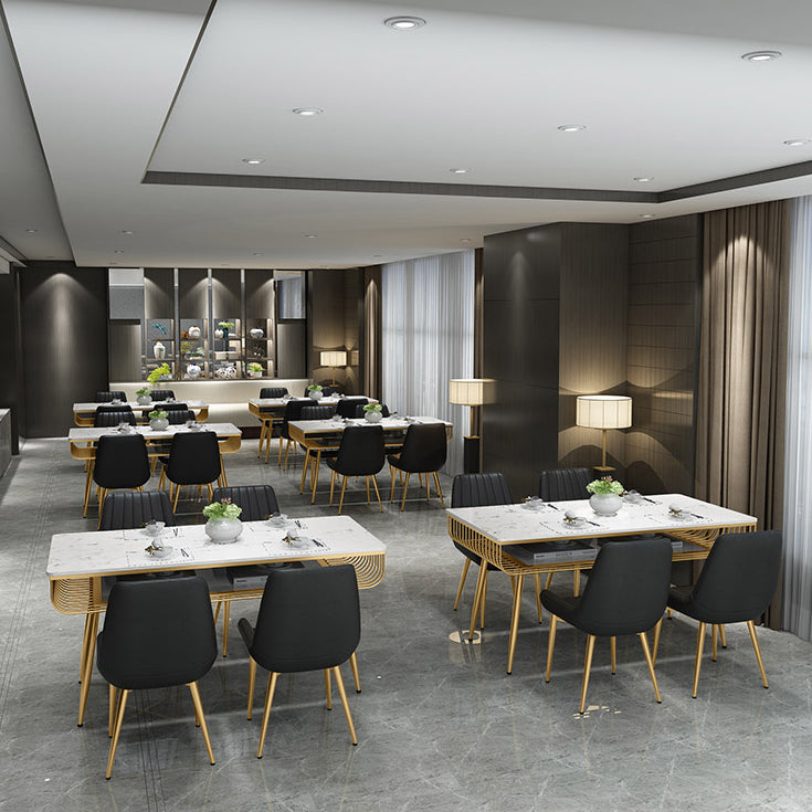 Contemporary Style Marble Table with White Table and 4 Gold Legs Base for Home Use