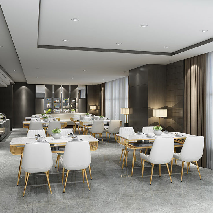 Contemporary Style Marble Table with White Table and 4 Gold Legs Base for Home Use