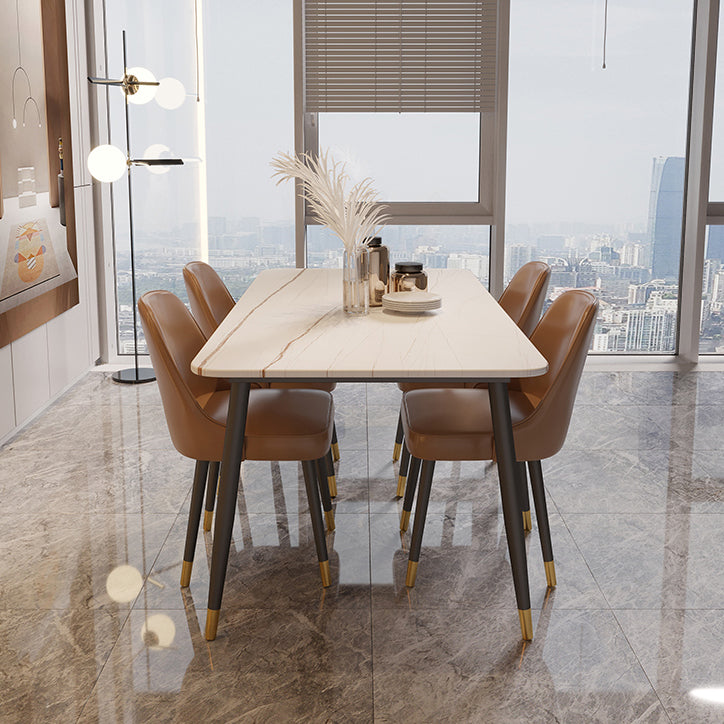 Modern Style Sintered Stone Dining Set with Standard Height Table and 4 Black Legs Base