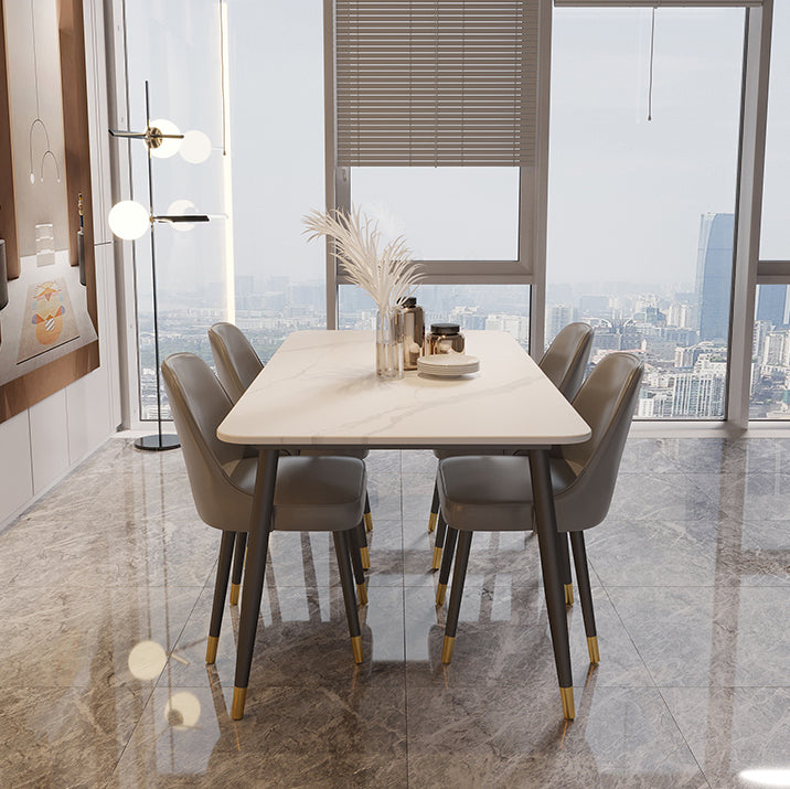 Modern Style Sintered Stone Dining Set with Standard Height Table and 4 Black Legs Base