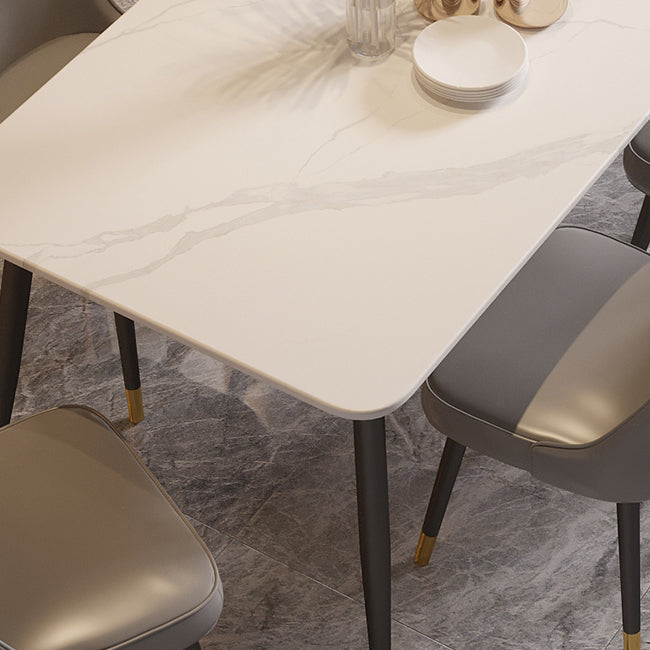 Modern Style Sintered Stone Dining Set with Standard Height Table and 4 Black Legs Base