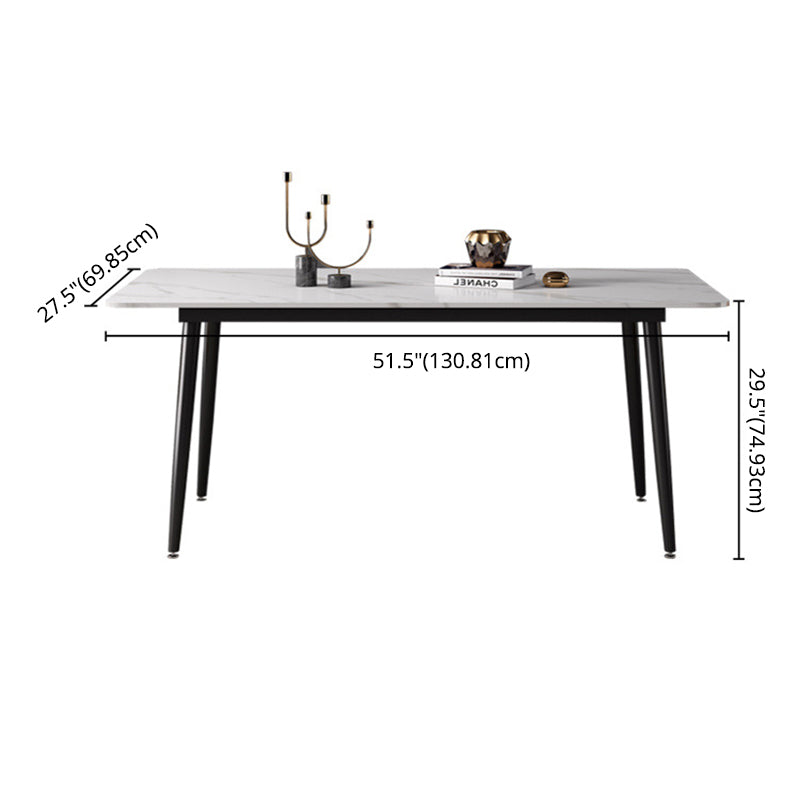 Modern Sintered Stone White Dining Set with Rectangle Table and Black Legs Dining Set