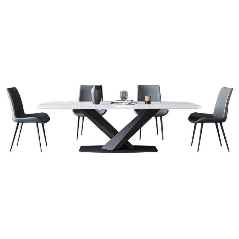 Modern Style Sintered Stone Dining Table with White Table and Black Trestle Base for Home Use