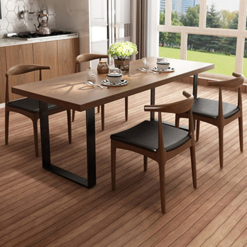 Industrial Wooden Dining Room Set with Rectangle Table and Metal Base Dining Table Furniture