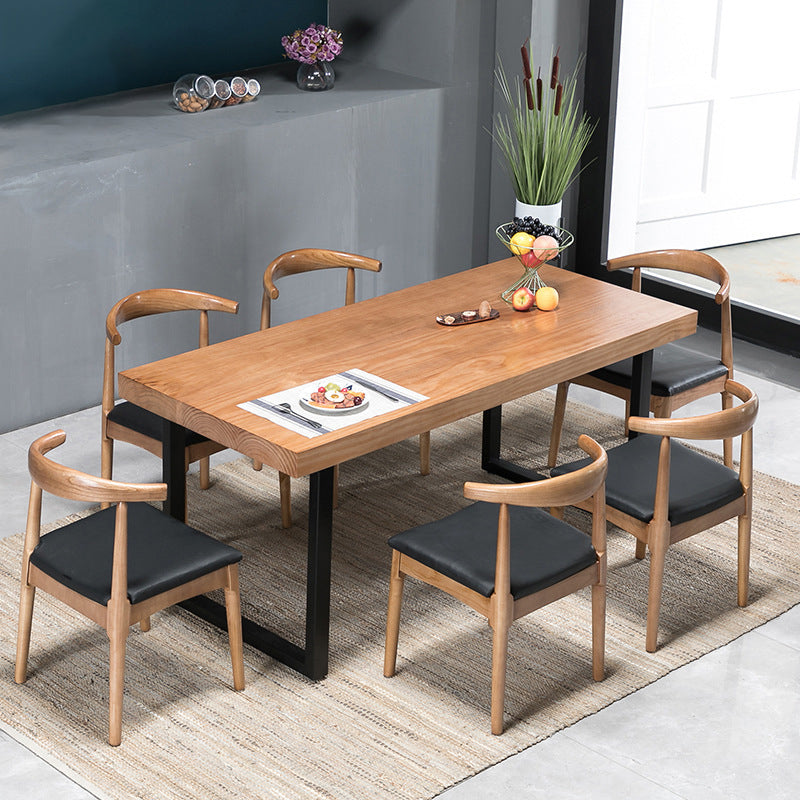 Industrial Wooden Dining Room Set with Rectangle Table and Metal Base Dining Table Furniture