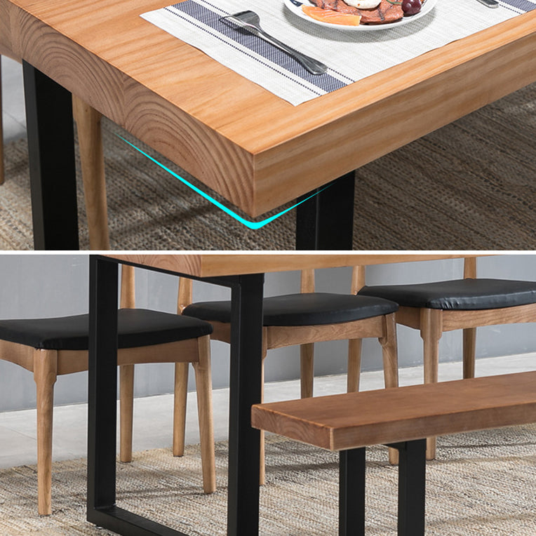 Industrial Wooden Dining Room Set with Rectangle Table and Metal Base Dining Table Furniture