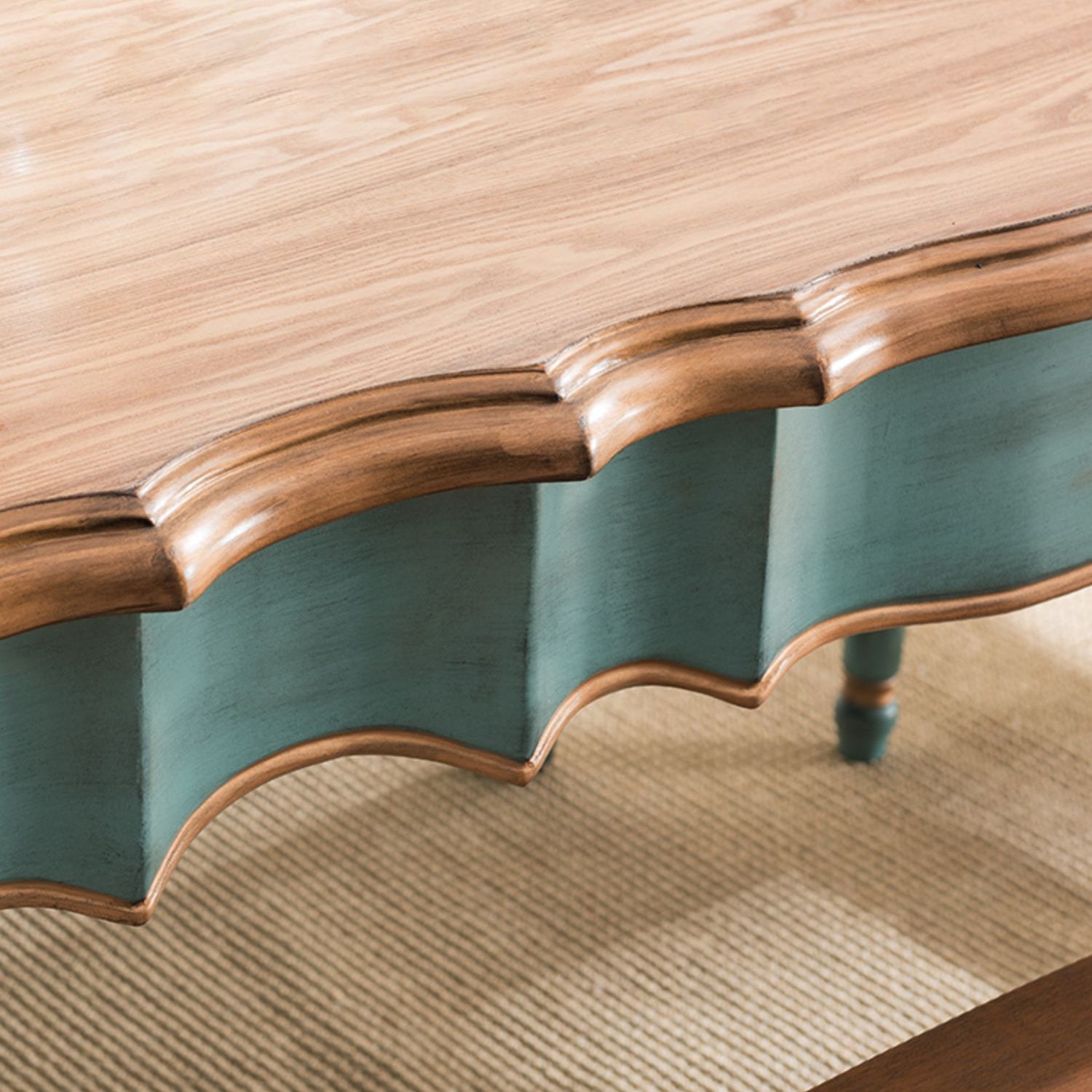 Traditional Wooden Dining Room Set Standard Height with Rectangle Top and Blue Base Dining Furniture