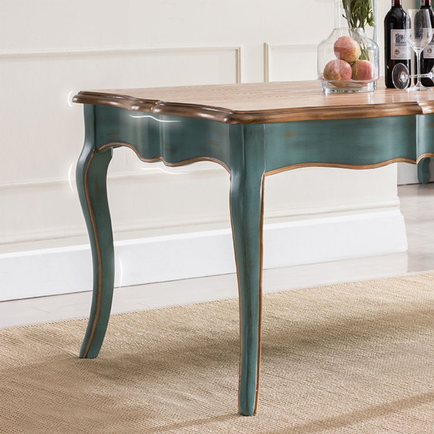 Traditional Wooden Dining Room Set Standard Height with Rectangle Top and Blue Base Dining Furniture